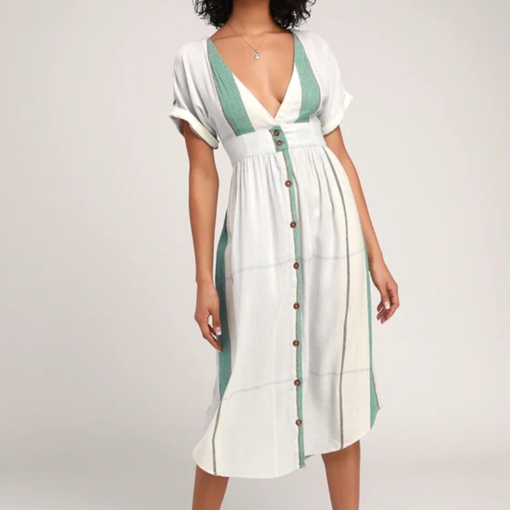 O’Neill Reid Light Blue Multi Stripe Button Up Midi Dress